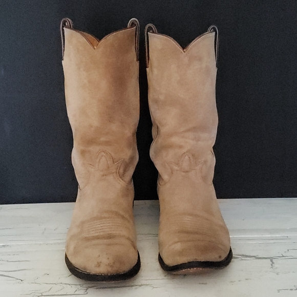 Tony Lama Vintage Roughout Cowboy Boots in Tan - Men's 6.5 D (Women's 7.5-8) - Picture 5 of 16